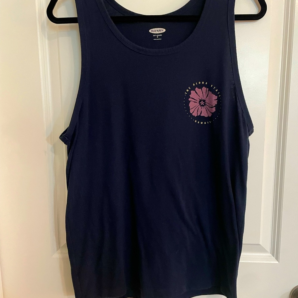 Old Navy Men’s Hawaii Aloha Tank top navy medium